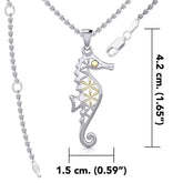 Silver and Gold Accent Flower of Life Seahorse Pendant and Chain Set MSE976 - DiveSilver Jewelry